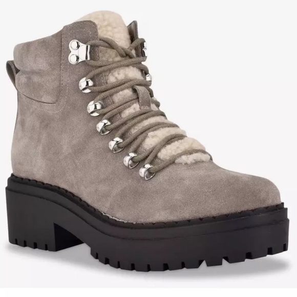 🪧 Marc Fisher Women’s Nairy Hiking Boot in Gray Suede w/Faux Shearling, Size 9.5 - Picture 15 of 16